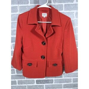 Cleo Petites Womens Burnt Orange Ribbed 3/4 Sleeve Button Front Blazer Jacket 6P